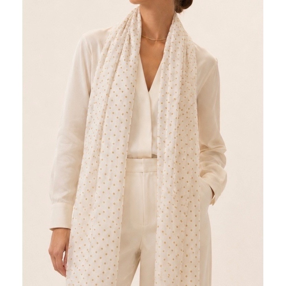NWOT‎ Banana Republic Gold Polka Dot Wrap Scarf Ivory Quiet Luxury Old Money